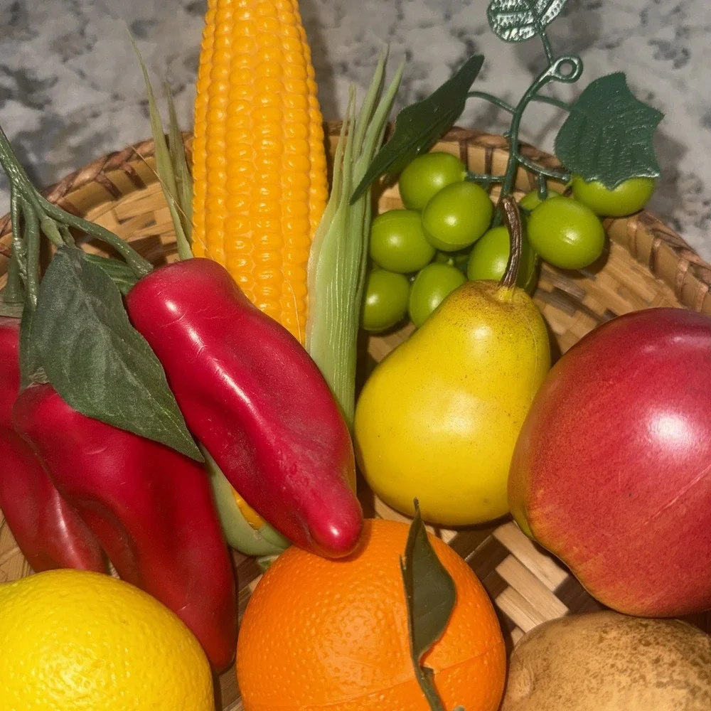 Decorative Fruit Vegetable Basket Lot Wicker Centerpiece Kitchen Display 12